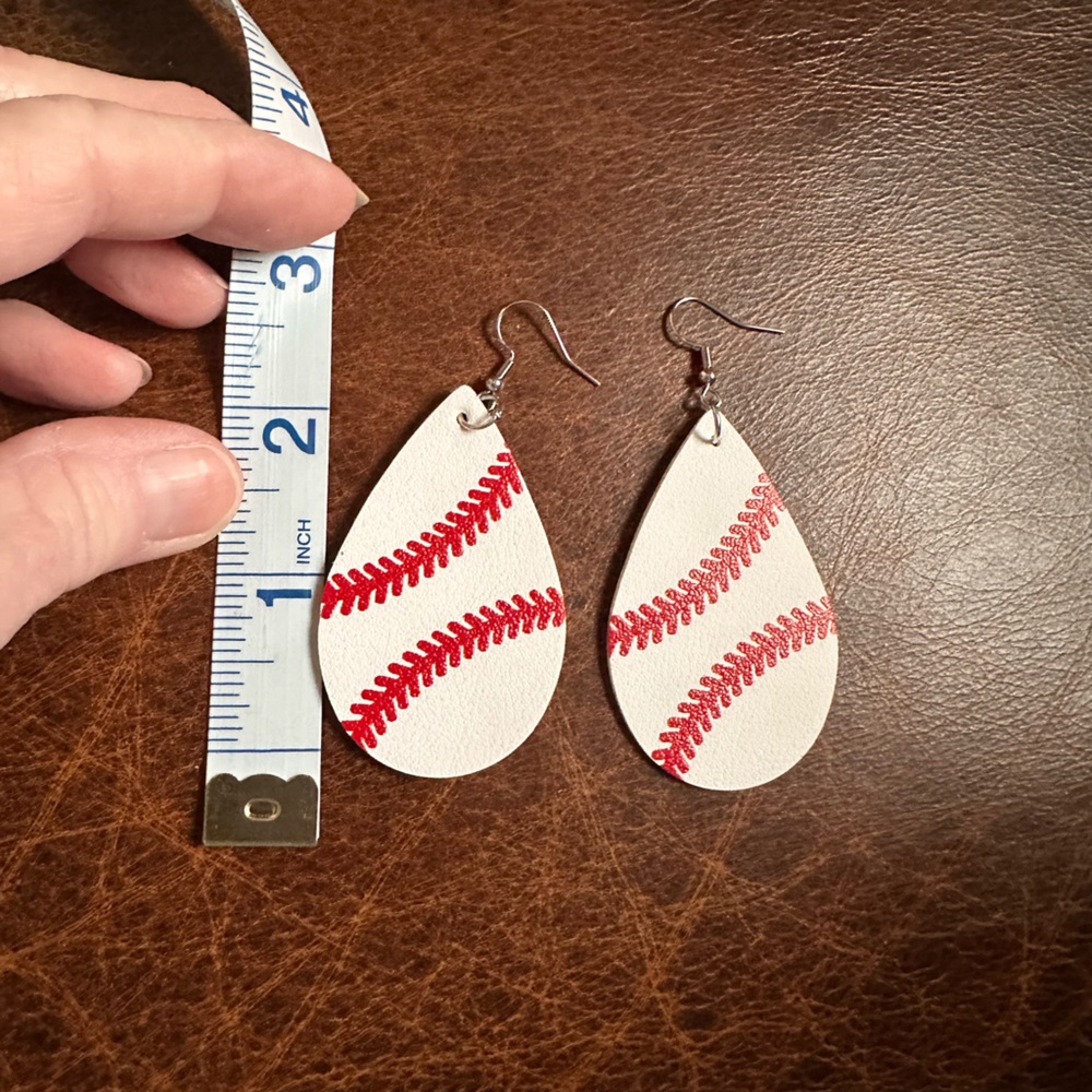 Baseball Stitch Teardrop shaped pierced Earrings